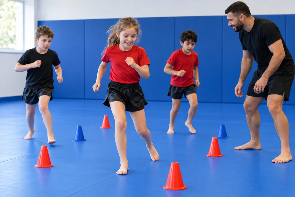 Children staying active with a Muay Thai footwork drill